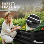 YITAHOME 6pcs 12x4x1 ft Galvanized Raised Garden Bed Kit, Large Metal Planter Box with Gloves, Safety Rubber & Support Rod, Outdoor Flower Bed for Plants Vegetables, Black