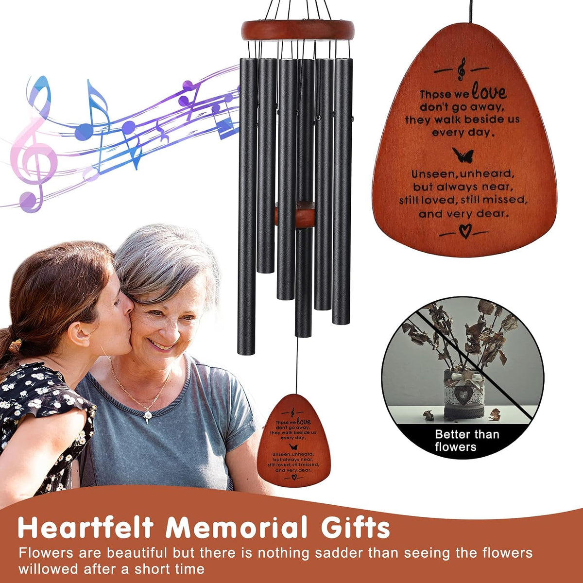 memorial wind chimes, sympathy gift for loss of, close-up detail