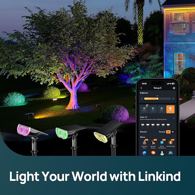 Linkind Smart Solar Spot Lights Outdoor SL5C, Solar Lights Outdoor Spotlight Cool/Warm White/Color Changing, APP/Voice Control IP67 Landscape Lighting for Yard, Garden, Pathway(14 Pack)