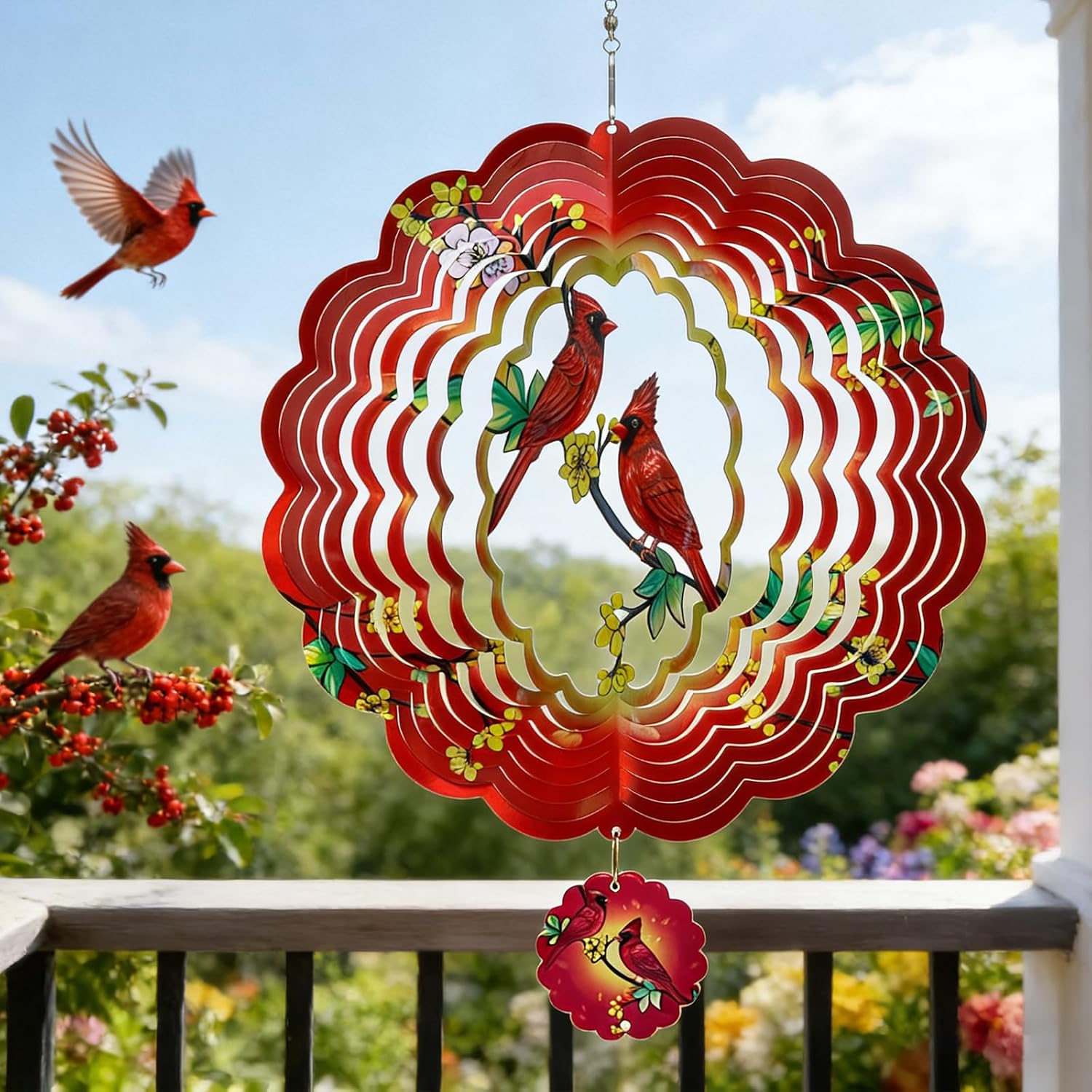 Cardinal Wind Spinners Gift for Women Men Grandma, 12 Inch 3D Metal Wind Spinners Outdoor/Indoor Hanging Deco, Stainless Steel Kinetic Art Hanging Sculpture for Yard Garden Decoration