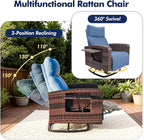 Outdoor Recliner Chair Set of 2, Wicker Patio Recliners with Adjustable Backrest and Extended Foot Rest, Reclining Patio Chairs with Flip Table & Removable Cushion Cover for Porch