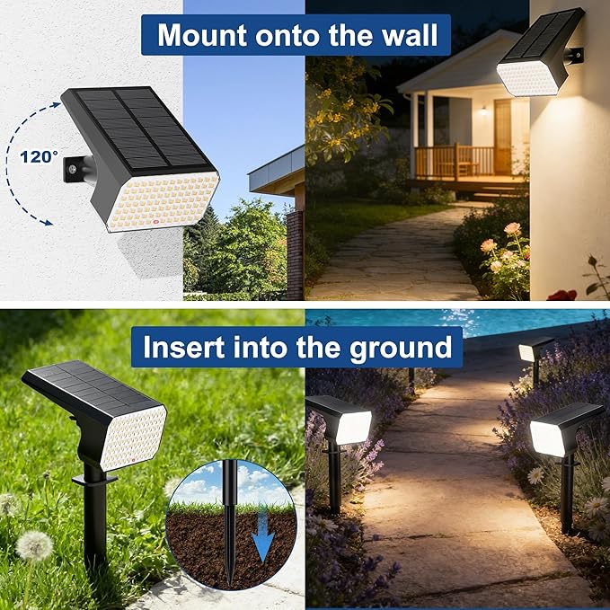 LANSOW Solar Spot Lights Outdoor Waterproof IP67, (2 Pack/90 LED/4 Modes) Solar Landscape Spotlights, 2-in-1 Solar Powered Flood Lights for Yard Garden Pathway Outside Tree, Auto ON/Off(Warm White)