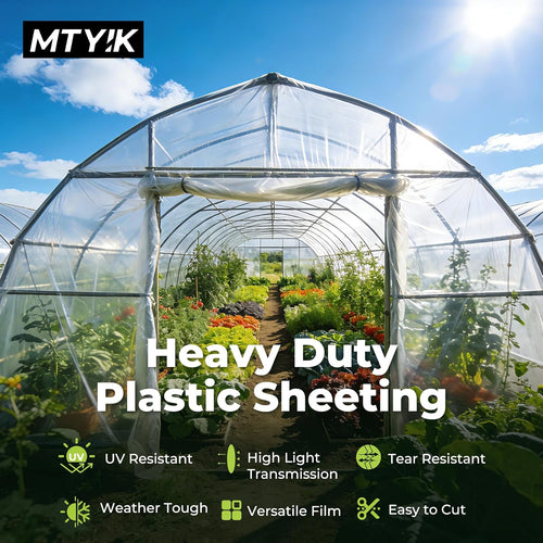 8x25 ft greenhouse plastic sheeting, 6 mil green shown in use