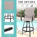 Vongrasig 5 Piece Patio Swivel Bar Set, All Weather Mental Textilene High Swivel Bar Stools Chair Set of 4 and Glass Bar Table, Outdoor High Top Bistro Set for Lawn Garden, Balcony, Taupe