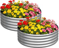 zizin 2 Pcs Round 3x3x1ft Raised Garden Bed Kit Metal Planter Box for Planting Vegetables, Silver