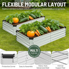 2 Pack 6x3x1FT Galvanized Metal Raised Garden Bed Kit for Vegetables, Herbs, Open-Bottom Large Capacity Outdoor Planter Box Gardening Stakes, Silver
