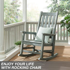 Oversized Outdoor Rocking Chair, Porch Rocker with High Back, Grey | HDPE Patio Rocking Chairs, Weather Resistant & 350lbs Heavy Duty Porch Rocker with High Back for Backyard,Garden and Balcony