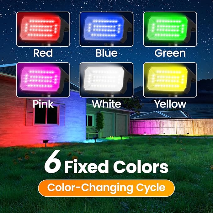 Fabrito Color Changing Solar Spot Lights Outdoor 10 Pack, [6+1 Lighting Modes] Auto On/Off RGB Spotlights, Waterproof Multicolor Landscape Lights for Garden, Tree, Halloween, Christmas
