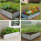 2 Pack 8x2x1FT Galvanized Metal Raised Garden Bed Kit for Vegetables, Herbs, Open-Bottom Large Capacity Outdoor Planter Box Gardening Stakes, Silver