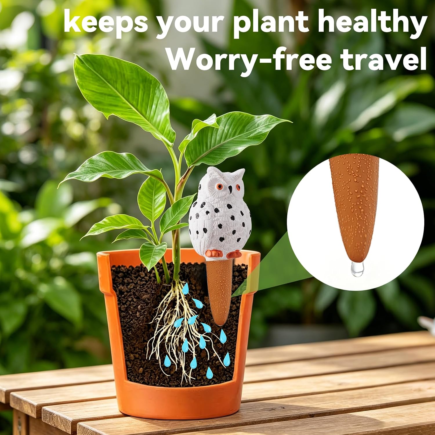 Yeswhat Self Watering Plant Spikes 4 Pack, Terracotta Owl Automatic Plant Waterer for Indoor Outdoor Plants, Slow Release Watering Stakes, Vacation Watering Devices for Potted Plants Garden Decor