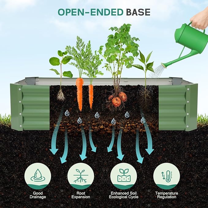 Galvanized Raised Garden Bed - 4x2x1ft Metal Garden Planter Box Outdoor | Steel Raised Bed Kit with Bracing Rods, Gloves for Gardening Vegetables Fruits and Flowers (Oliver Green)