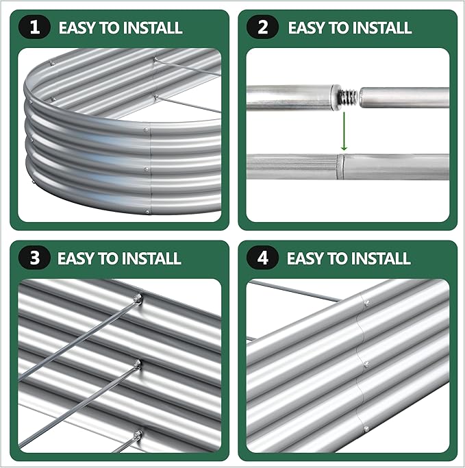 2PCS 12x2x1FT Galvanized Raised Garden Bed Kit,Vegetable Boxes-Oval Metal Flower Box,Large Planter Raised Beds Outdoor Garden for Planting,Fruit,Herb-Silver