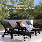 Patio Chaise Lounge Chair, Oversized Lounge Chair Outdoor with 5 Positions, HDPE, Patio Lounge Chair with Wheels & Cup Holder for Pool, Deck, Poolside,Black