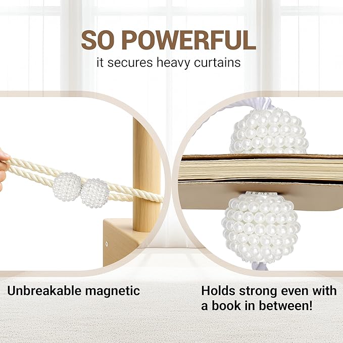 Hion Magnetic Curtain Tiebacks Beige 6 Pack, Curtain Tiebacks Buckles Holdbacks Holders Hooks Clip for Home Bedroom Office Decorative Thick or Thin Curtain