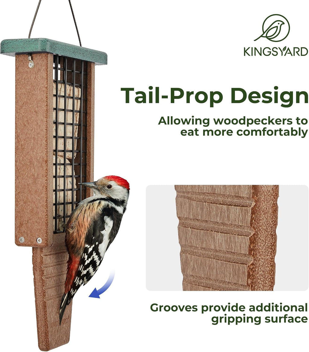 Kingsyard 2 Pack Double Tail-Prop Suet Bird Feeder | Recycled Poly Lumber Suet feeder, Sturdy & Durable, Outside Hanging, Great for Woodpecker & Clinging Birds, Blue