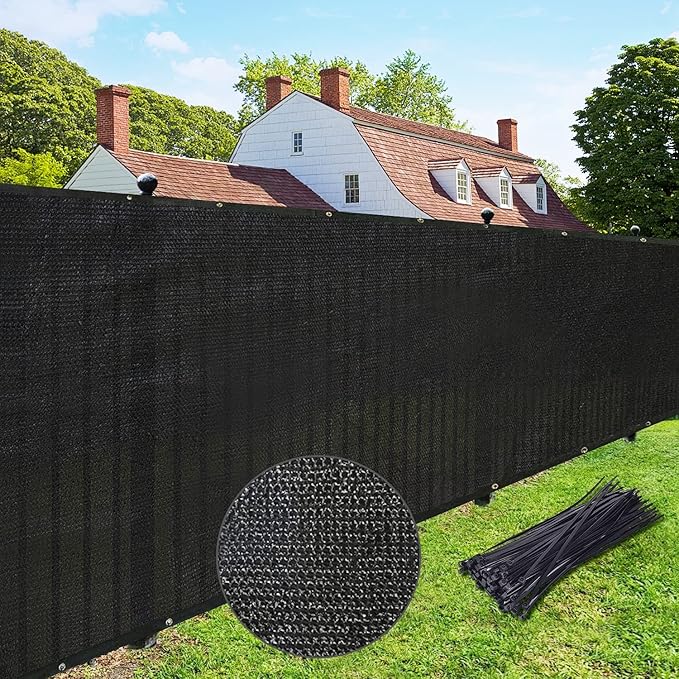 UPGRADE Privacy Fence Screen 8'x49' Black Outdoor 90% Visibility Blockage 170 GSM Mesh Shade Cover Panels for Backyard,Balcony,Home Decoration with Zip Ties,Customized Avaliable