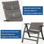 Domi Patio Folding Chairs Set of 2, Outdoor Reclining Chairs Set with Moveable Headrest, Aluminum Frame Outdoor Portable Chairs with Adjustable High Backrest and Padded Textilene Fabric Seat
