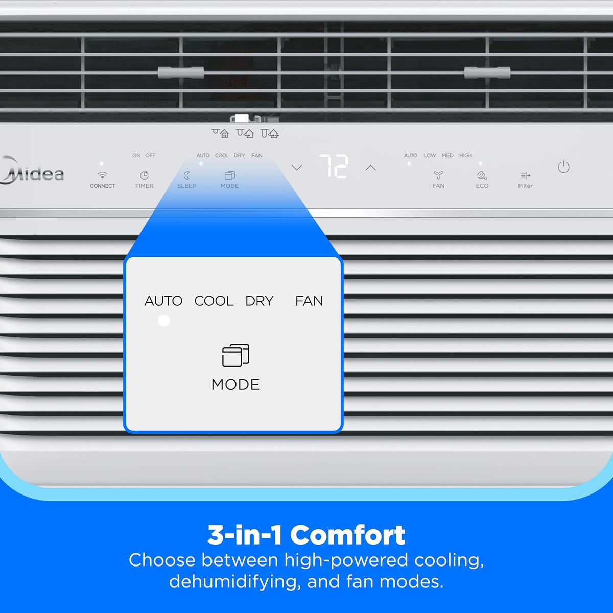 midea 8,000 btu window air conditioner, electronic control, side view