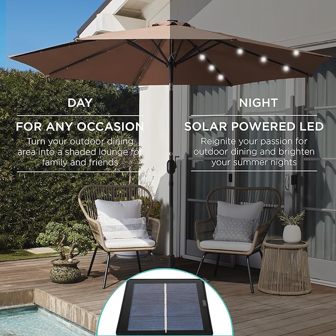 Best Choice Products 10ft Solar Polyester LED Lighted Patio Umbrella w/Tilt Adjustment and UV-Resistant Fabric