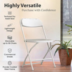 4 PACK White Foldable Plastic Chair | Folding & Stackable | 350 lbs Capacity Steel Frame Seats for Indoor Outdoor | Commercial Use Events Wedding Party Events Bulk Picnic Kitchen Dining