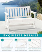 SERWALL Outdoor Bench, HDPE Outdoor Benches Weatherproof, 2-Person Garden Bench with 660 lbs Weight Capacity, Patio Benches for Outdoors, Garden, Porch, Backyard and Park, White, 2 Pack
