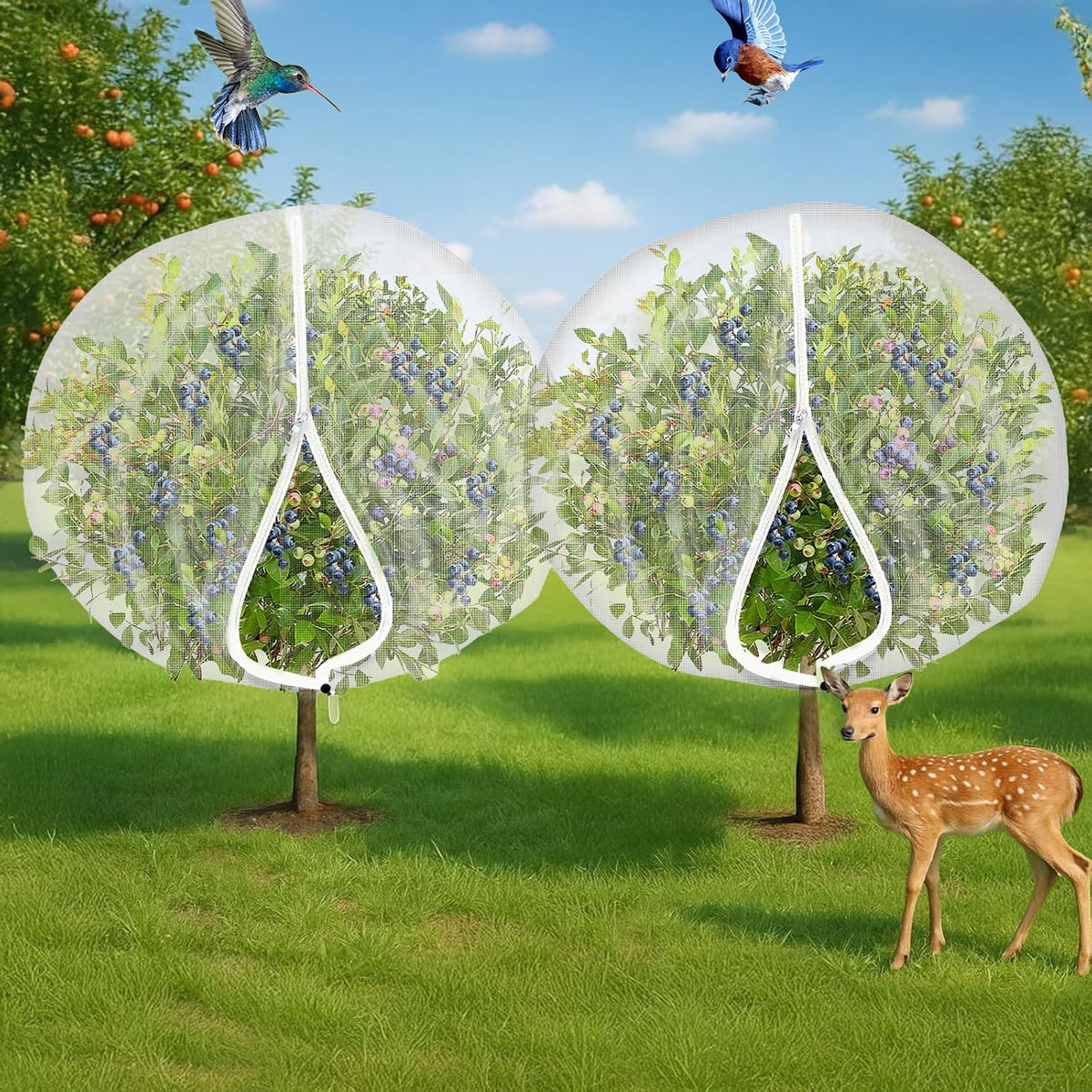 large 10x10ft fruit tree netting with zipper drawstring, main product view