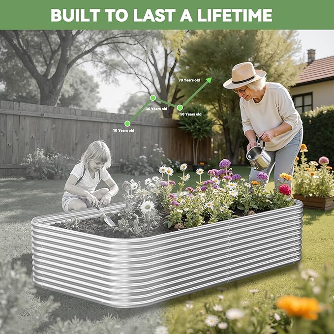 2 Pack Tall 6x3FT Corrugated Galvanized Steel Raised Garden Bed Outdoor, Metal Above Ground Garden Bed for Vegetables and Flowers, Raised Beds for Gardening