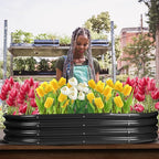 Raised Garden Bed Galvanized Planter Box Outdoor, Rot-Resistant Metal Garden Bed Planter for Vegetables Flower Herb (8ft, Black)