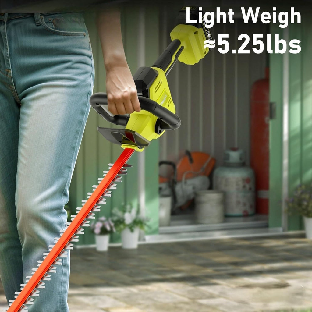 22 inch Hedge Trimmer Cordless with 2 Battery and Charger, 20V Handheld Electric Hedge Cutter with Dual-Action Blades, Lightweight Bush Trimmer Pruning Shears Brush Cutter Shrub for Garden Yard Tools