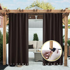 NICETOWN 2 Panels Outdoor Curtains for Patio Waterproof & Windproof, Extra Wide Grommet & Back Tab on Top & Bottom Thermal Insulated Sun Blocking Drapes with Rope for Deck, Toffee Brown, W100 x L95