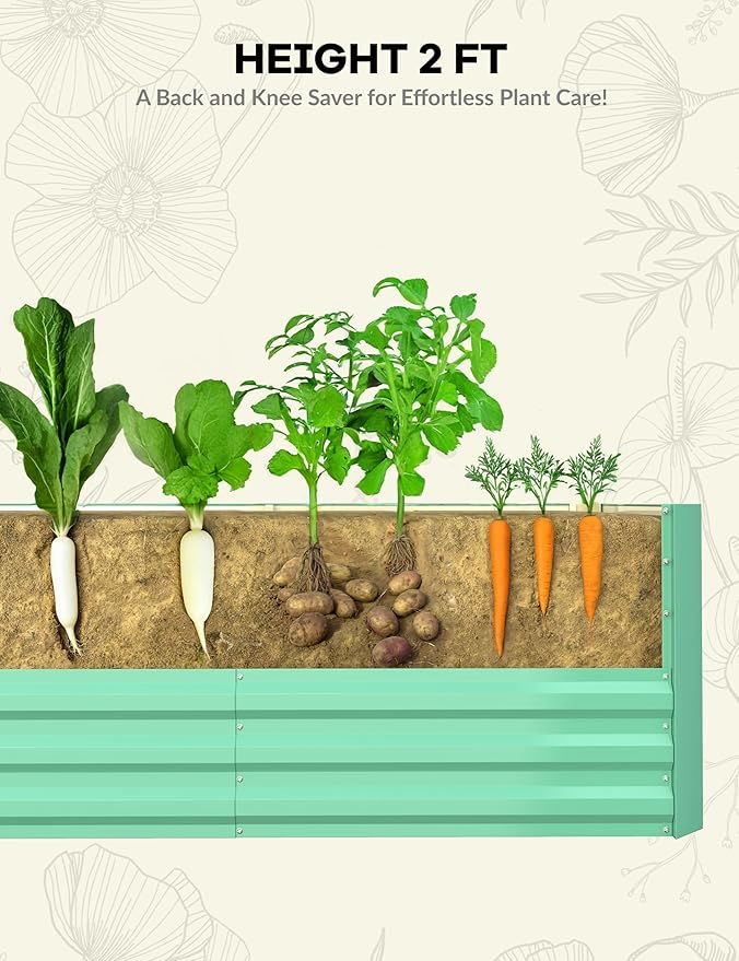 GarveeLife 2pcs 8x4x2 ft Galvanized Raised Garden Bed, 24" Tall Metal Planter Box for Flowers Vegetables, Rust-Resistant Raised Garden Beds for Gardening, Easy Assembly Outdoor Garden Box & Planters