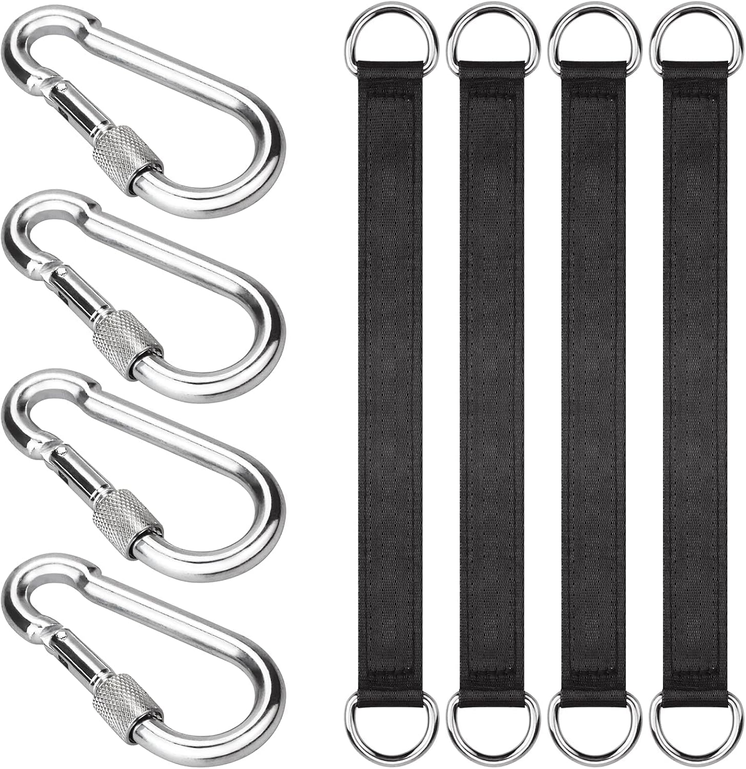 4 PCS Tree Swing Straps Hanging Kit with 4 Carabiners, 29cm / 0.95FT Length Tree Swing Hanging Straps Kit Perfect for Tree Swing Hammocks Punching Bag Gym Bar Chair Seat Outdoor