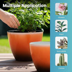 Plant Pots for Indoor Outdoor Plants, Pack of 4 Plastic Flower Pots with Drainage Holes and Saucers, 8 Inch Glazed Planters for Indoor Plants Office Home Decor (Orange, 4pcs)