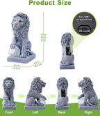 Guardian Lion Outdoor Statues for Garden with Solar Ball (Grey) | 9.45in IP65 Waterproof,Outside Decor, Yard Art Lawn Ornaments, Porch Patio Balcony Home House, Gifts for Mom Grandma Women