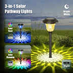 Beau Jardin 8 Pack Solar Pathway Lights White+Color Changing Stainless Steel 3 Mode Outdoor Multicolor Metal Solar Powered Waterproof Glass for Garden Landscape Path Yard Walkway Driveway Black