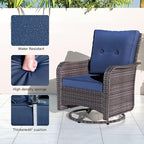 Kullavik 10 Pieces Outdoor Patio Furniture Set,PE Wicker Rattan Sectional Sofa Patio Conversation Sets with 43" 55000BTU Gas Propane Fire Pit Table,Swivel Rocking Chairs Set,Navy Blue