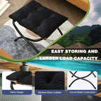 15" Foldable Foot Stool Ottoman with Metal Frame - Washable Black Upholstered Indoor/Outdoor Footrest for Living Room, Bedroom, Patio - Space-Saving Compact Design