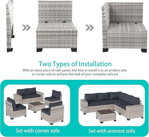 13-Piece Outdoor Patio Furniture Set with 55,000 BTU Fire Pit Table, PE Wicker Rattan Sectional Sofa Patio Conversation Set with Coffee Table, Dark Grey