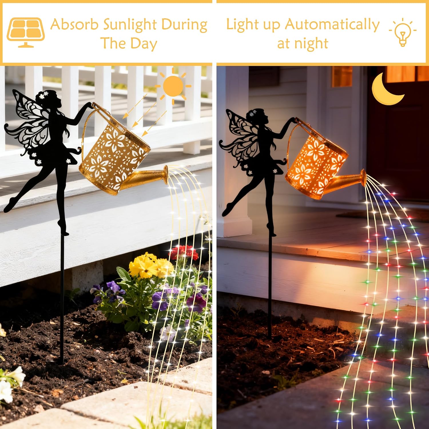 Solar Powered Fairy Water Bottle Light, Garden Decorative Iron Beautiful Fairy Flowing Water Bottle Ground Lamp, Wireless Twilight to Dawn LED Light Waterproof.