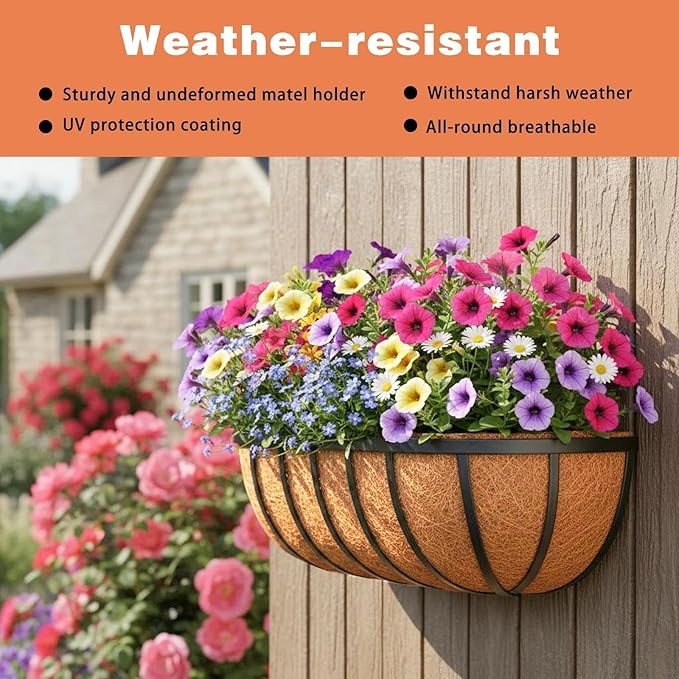 2 Pack 36" Railing Planter Window Box with Coco Fiber Liner Horse Trough Planter The Railing Planter Boxes for Deck Porch Fence Outdoor