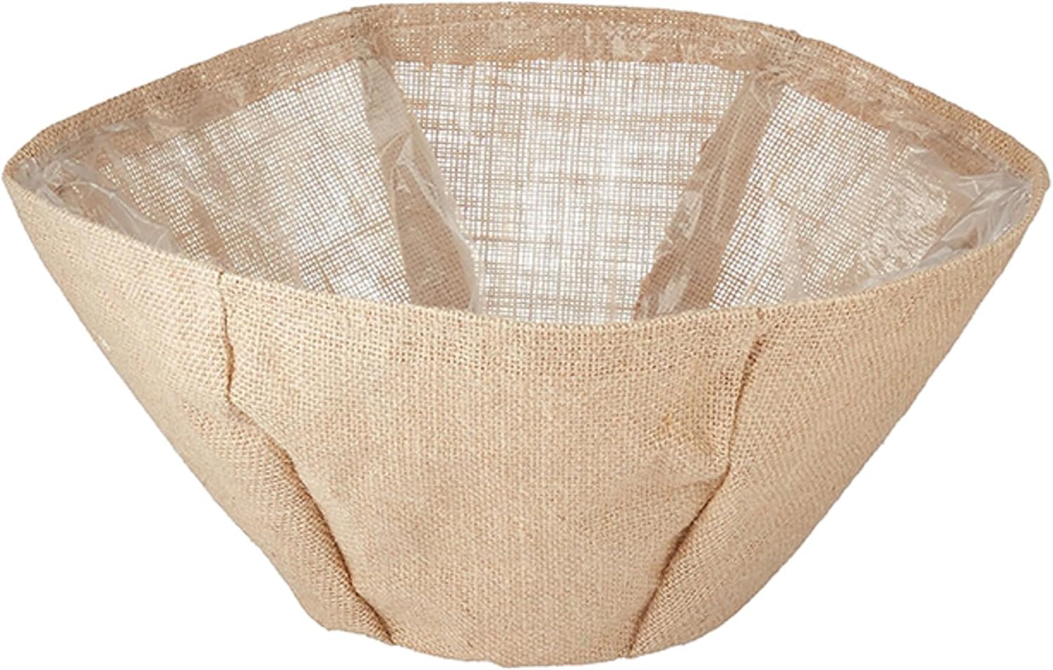 BestNest Panacea Round Burlap Hanging Basket Liners, 14 in Diameter, Pack of 4 – Formed Basket Inserts with Plastic Liner & Drainage Grommet, Tan Brown