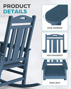 Ciokea Oversized Outdoor Rocking Chair, 380lbs Heavy-Duty Large Patio Rocker, Weather Resistant & Anti-Fade Porch Chair, High Back Cozy Rocking Chair for Outside, Fire Pit, Deck, Garden, Slate Blue