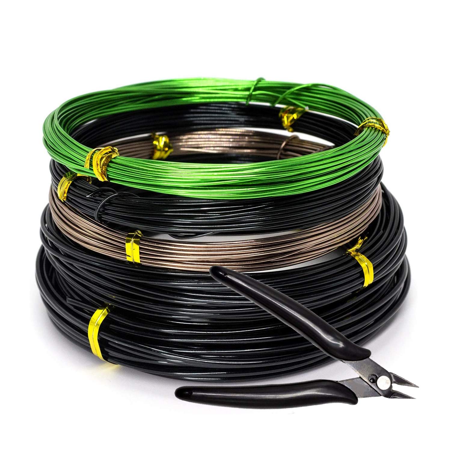 Bonsai Wire 5 Rolls 164 Feet-Training Wire with Cutter for Bonsai Trees | Anodized Aluminum 1mm/1.5mm/2.0mm 3 Size Perfect for Garden Enthusiasts