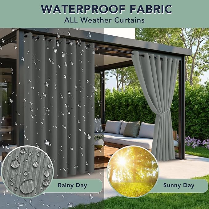 Outdoor Curtains for Patio Waterproof - 6 Panels Privacy Weatherproof Outside Curtains with Grommets for Pergola, Gazebo, Porch, Cabana, Balcony, 54 x 84 Inch, Grey