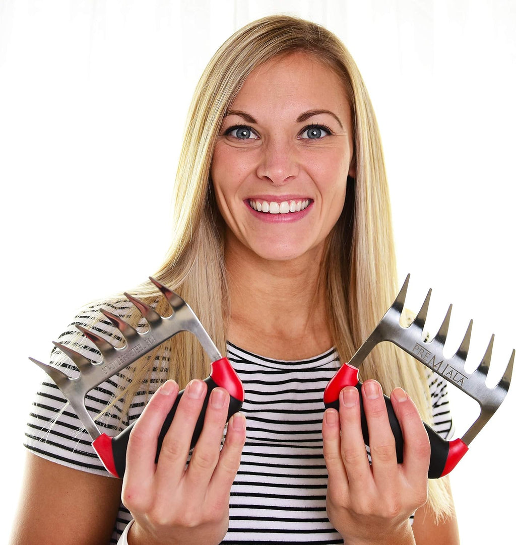 Meat Claws Stainless Steel - Premium high-grip soft-touch rubber handles for ultimate comfort! 100% dishwasher safe, shreds Pulled Pork and BBQ Meat effortlessly!