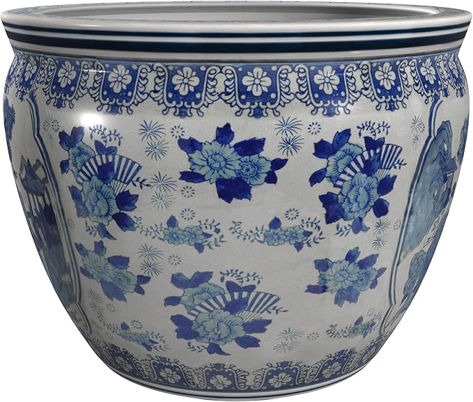 18" Ladies Blue & White Porcelain Fishbowl