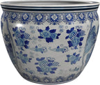 Red Lantern Large 20" Ladies Blue & White Porcelain Fishbowl Planter or Cachepot for Indoor/Outdoor Use in Garden Entryway Living Room Boho Eclectic Modern Contemporary Classic Traditional Style Decor
