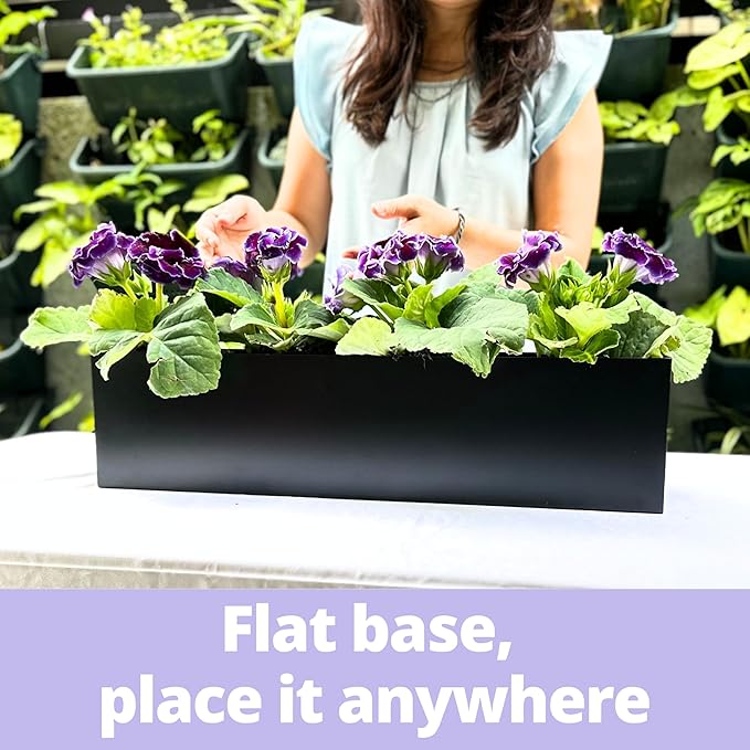 LaLaGreen Wall Planters for Outdoor Plants (30 Inch, 4 Pack) Carbon Steel Black Metal Hanging Flower Pots Outdoor for Succulents, Wall Mount Rectangular Long Window Sill Box Fence Deck Garden Decor