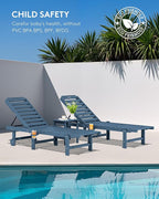 SERWALL Outdoor Chaise Lounge, Patio Chaise Lounge Chair with 5 Positions Adjustable Backrest, HDPE Lounger with Rolling Wheels & Cup Holder for Pool, Navy