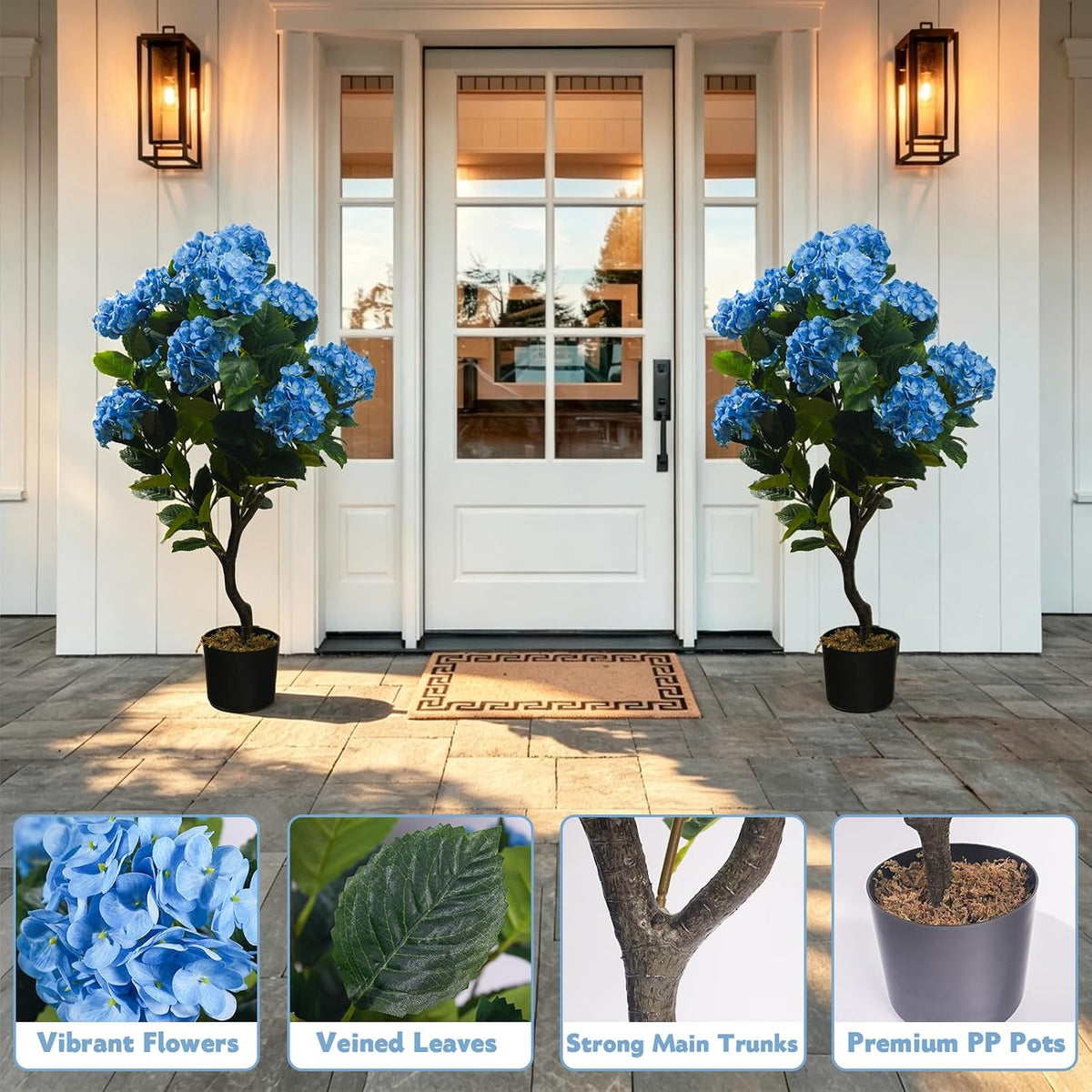 artificial hydrangea trees potted, 3ft uv resistant faux, close-up detail
